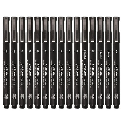 Black Micro Pens,15 Sizes,Waterproof Archival Ink,Fine Point Pen for Artist Illustration,Sketching,Anime,Manga Technical Drawing