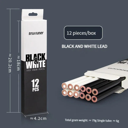 12-2Pcs Black White Color Pencils - Permanent Colored Drawing Pencil Oil-based Wooden Color Pencils for Artist and Beginner Art