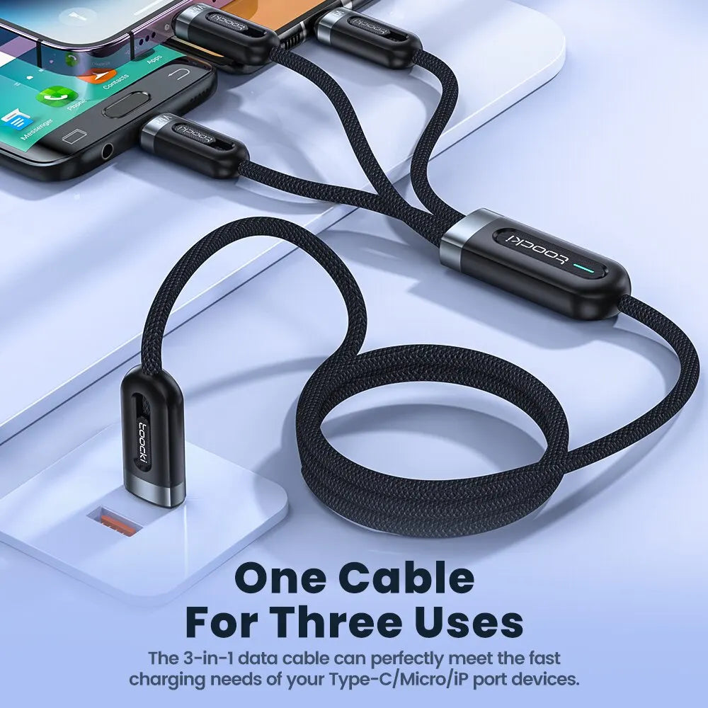 6A 3in1 Fast Charging Cable USB Type C Type-C Mobile Phone Cable for iPhone X Xiaomi Oneplus Realme Poco USB Micro Cables