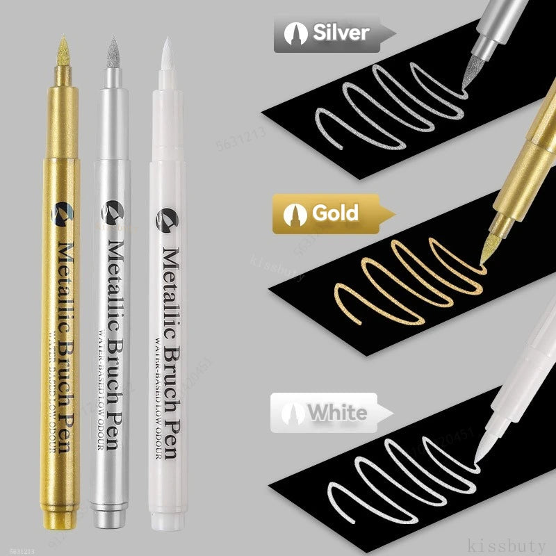 highlight Metallic Marker Pen Gold White Waterproof Permanent Paint Marker Pen for Rock,Mug,Ceramic,Glass DIY Painting Supplies