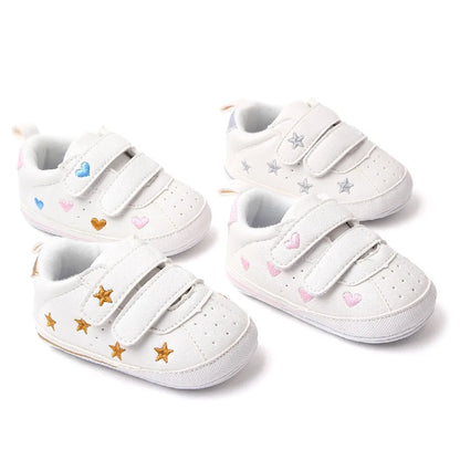 Meckior Spring and Autumn Baby Shoes Non-slip Soft Rubber Soled Toddler Shoes Cute Embroidered Love Stars Casual Shoes