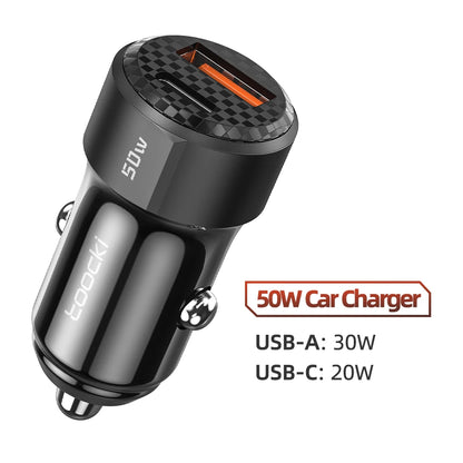 50W QC PD 3.0 Car Charger Quick Charge 4.0 USB Type C Car Fast Charging For iPhone 12 13 14 Huawei Samsung Xiaomi POCO