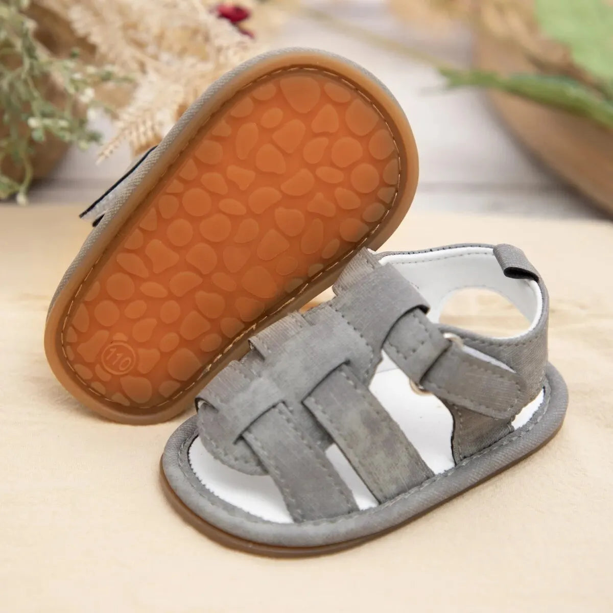 Meckior Baby Boys Sandals Toddler Grey Flats Non-slip Rubber Sole Baby Beach Sandals Crib First Walker Summer Baby Shoes