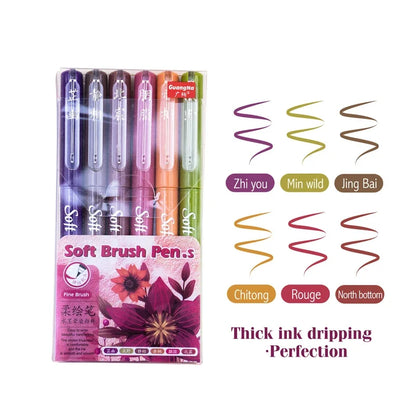 6Pcs Soft Brush Tip Marker Pens Artist Markers Brush Pens Hand Lettering Calligraphy Retro Colors for Journaling  Drawing