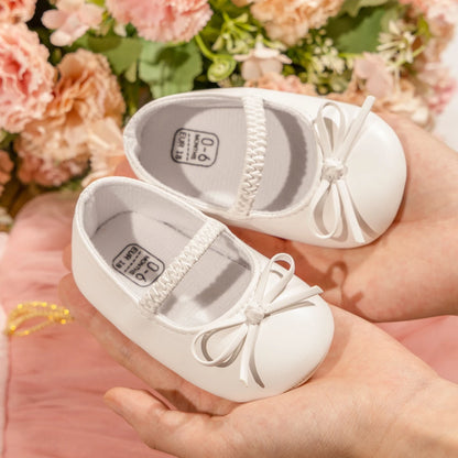 Newborn Baby Girl Princess Shoes Bow Tie Flat Bottomed Bean Shoes Shallow Mouthed Soft Casual Toddler Girls Shoes 0-18M