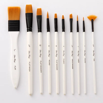 10Pcs/Set Artists Paint Brush Watercolor Wooden Handle Nylon Pointed Hair DIY Oil Acrylic Painting Art Paint Brushes Supplies