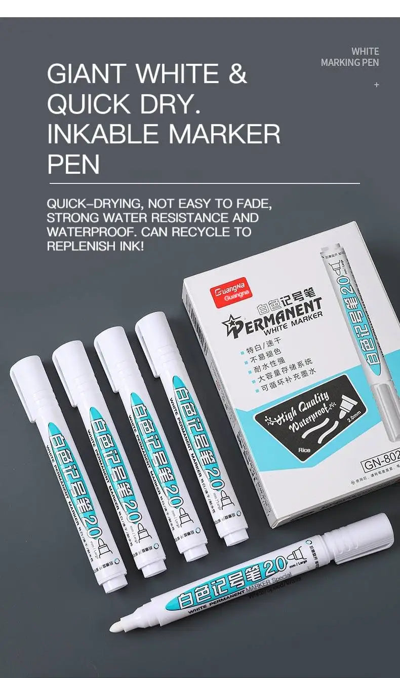 6/1Pcs/Set Oily White Marker Pen Tire Painting Notebook Tyre Tread Environmental paint Pen Waterproof Permanent Graffiti Pens