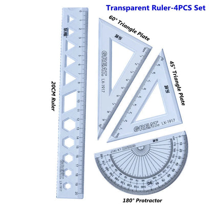 4PCS/Set Drawing Ruler Measurement Geometry Triangle Ruler Straightedge Protractor variety Rulers School&Office Stationery