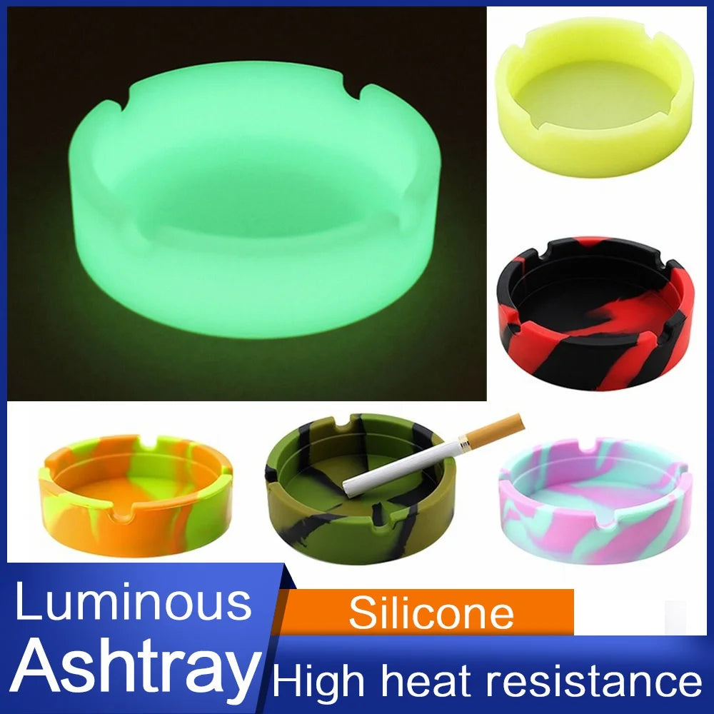 Luminous/Colorful Silicone Gel Ashtray Light Circular Ashtray Fluorescent Smoke Convenient Cigarette Case Drop Creative Ashtrays