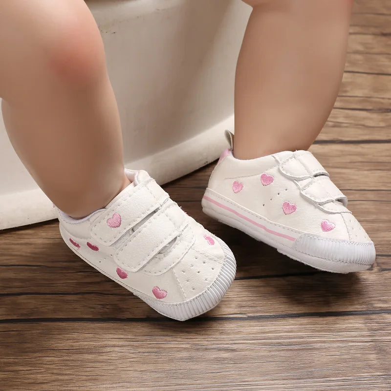 Meckior Spring and Autumn Baby Shoes Non-slip Soft Rubber Soled Toddler Shoes Cute Embroidered Love Stars Casual Shoes