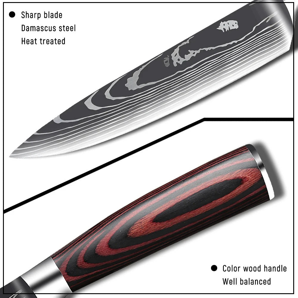 Kitchen Knife Chef Knives Meat Cleaver Fruit Vegetable Knife Slicing Knife Santoku Knife Damascus Pattern Cooking Cutter