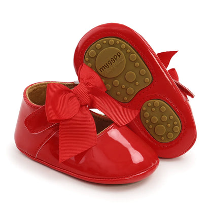 Meckior Baby Shoes Bowknot Rubber Sole Anti-slip PU Ballet Slippers Baby Girl Dress Shoes First Walker Toddler Crib Shoes