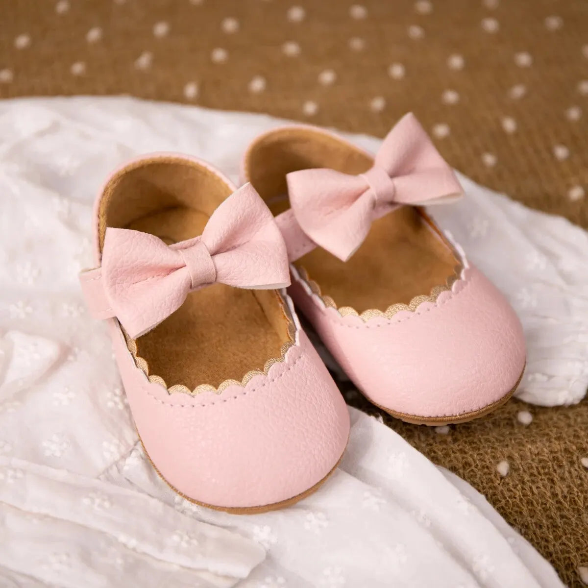 Meckior 2024 New Baby Girls Shoes Bowknot Party Dress First Walker Anti-slip Non-slip Rubber Sole Infants Girl Crib Shoes