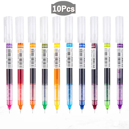 10 Colors Straight liquid Gel Pen Quick-drying Large-capacity Colorful Gel Pens 0.5mm Rollerball Pens School office Stationery