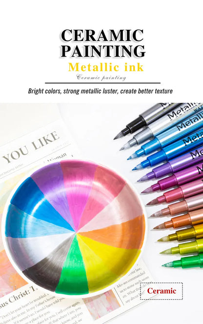 12 Colors Metallic Waterproof Permanent Marker Pens for DIY Epoxy Resin Mold Drawing Supplies Craft Graffiti Marker Pen