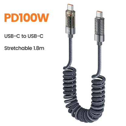 Type C to Type C Cable 100W Display Fast Charging Charger USB C to USB C Transparent PD Cable For IPhone15 Xiaomi Macbook