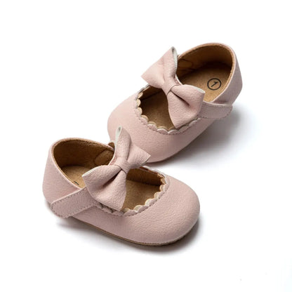 Meckior 2024 New Baby Girls Shoes Bowknot Party Dress First Walker Anti-slip Non-slip Rubber Sole Infants Girl Crib Shoes