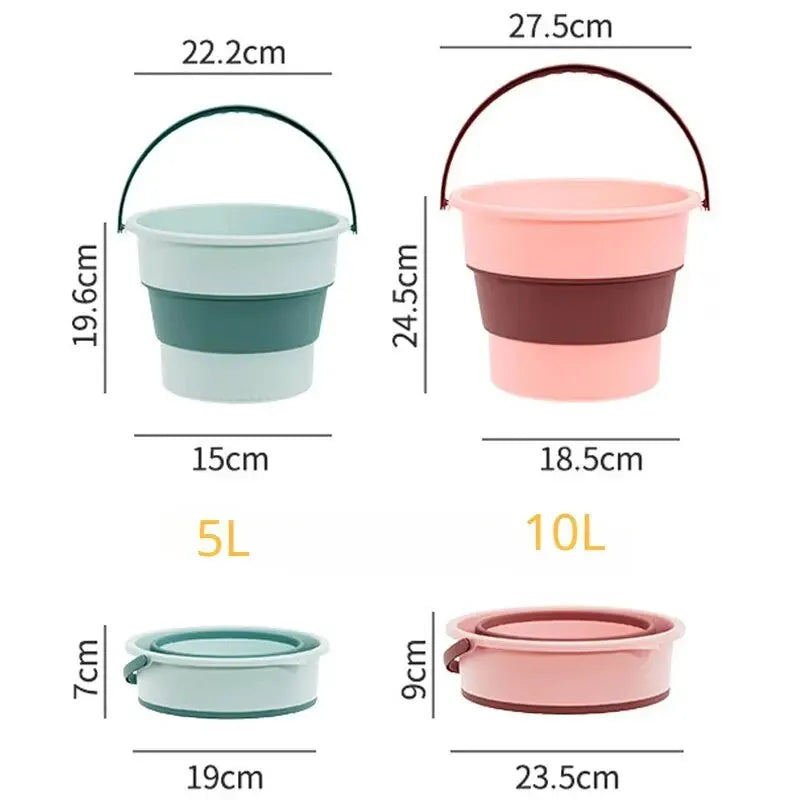 5/10L Folding Portable Bucket with Cover Car Wash Fishing Bathroom Tool Silicone Bucket Outdoor Camping Household Supplies