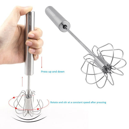 Kitchen Stainless Steel Whisk Creamer Semi-automatic Rotary Whisk Beech Wood Vase Handle Hand Mixer Cooking Baking