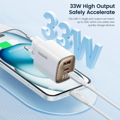 33W GaN USB C Charger Digital Display Fast Charging Type C Charger for iPhone 15 14 13 12 Samsung Galaxy S23 S22 Xiaomi