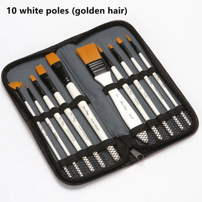 10Pcs/Set Artists Paint Brush Watercolor Wooden Handle Nylon Pointed Hair DIY Oil Acrylic Painting Art Paint Brushes Supplies