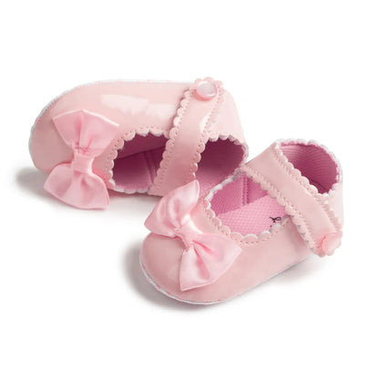 Meckior Classic PU Leather Girl Baby Shoes Bowknot Princess Flat Non-Slip Cotton Bottom Walking Newborn Crib Dress Shoes 0-18M