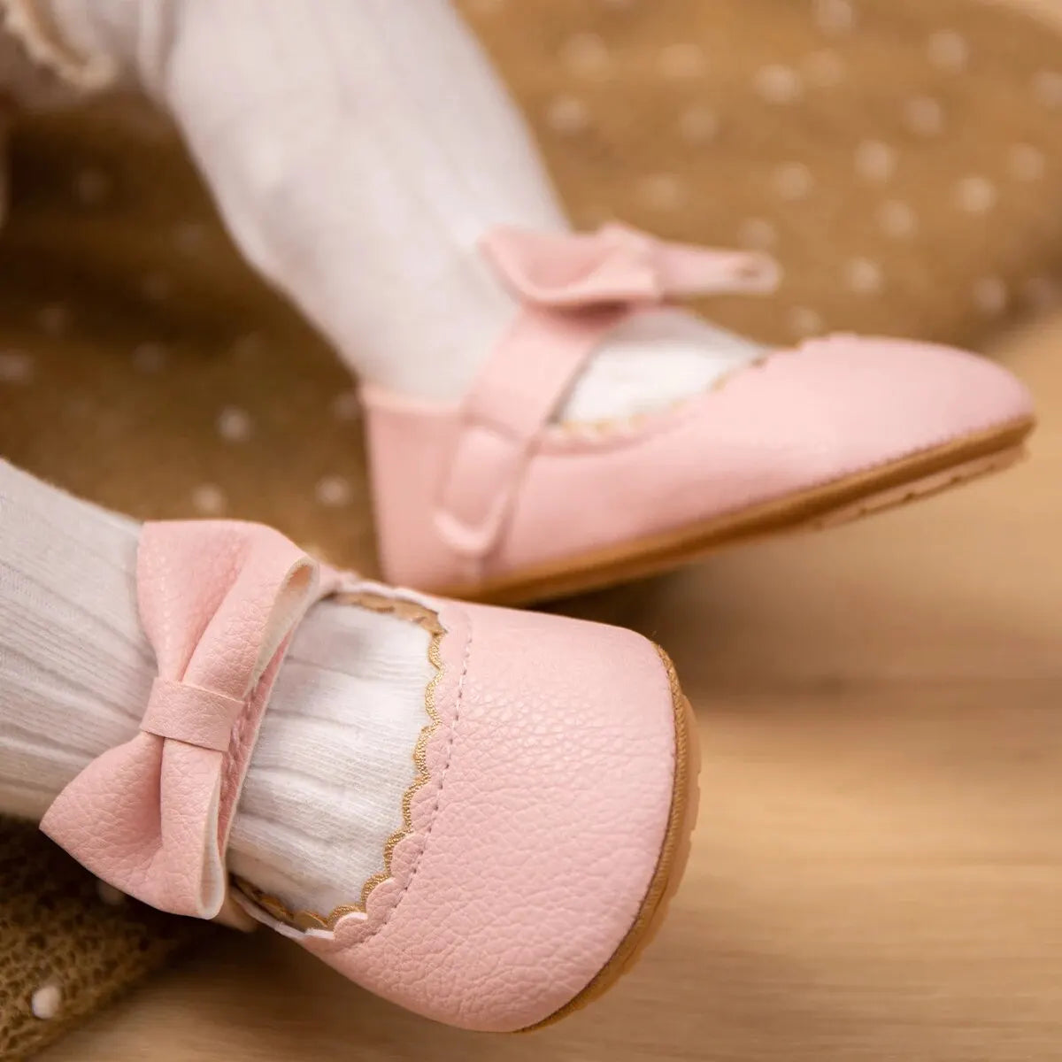 Meckior 2024 New Baby Girls Shoes Bowknot Party Dress First Walker Anti-slip Non-slip Rubber Sole Infants Girl Crib Shoes