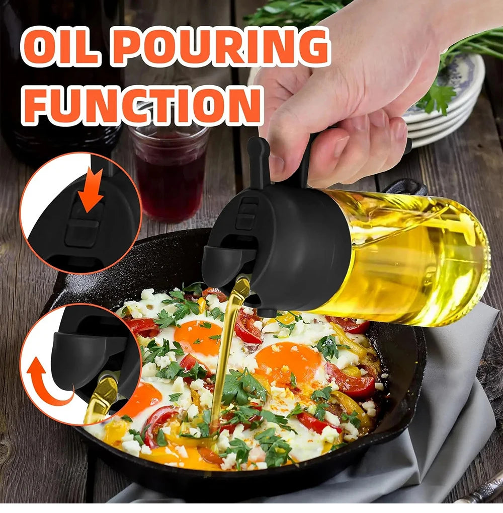 New 470ml Oil Spray Pot 2-in-1 Plastic Household Kitchen Oil Bottle Nebulizing Mist Filling Cooking Oil Spray Pot Dual Use