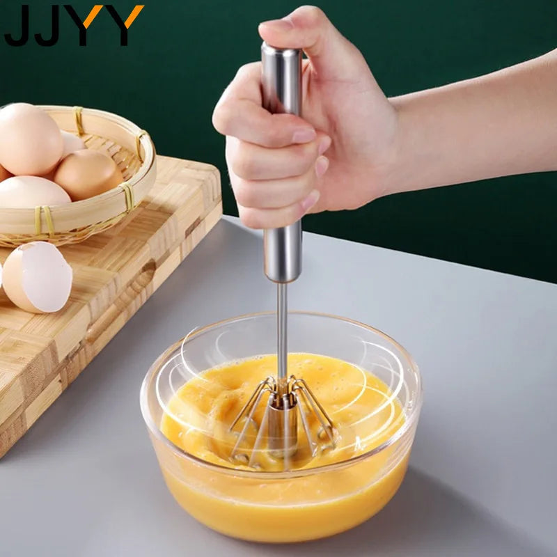 Kitchen Stainless Steel Whisk Creamer Semi-automatic Rotary Whisk Beech Wood Vase Handle Hand Mixer Cooking Baking