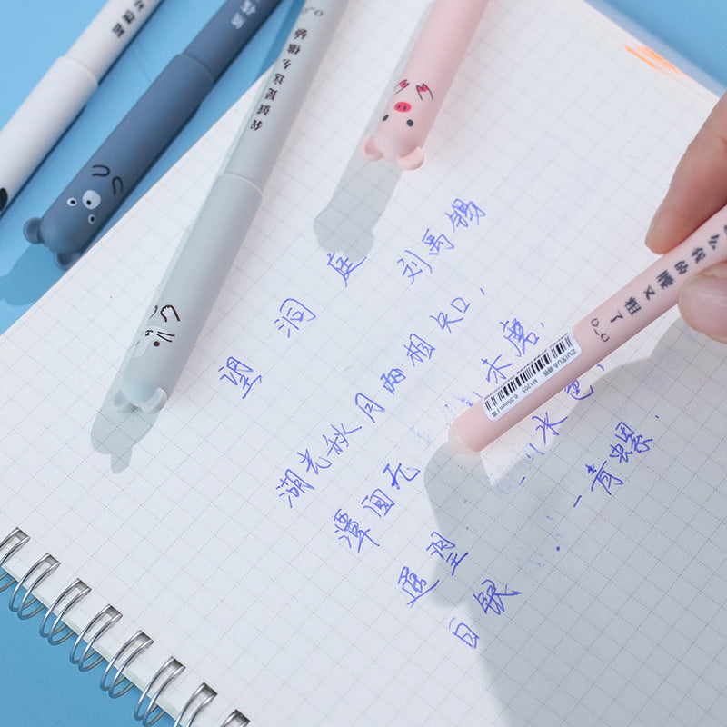 Kawaii Erasable Gel Pen Set Cartoon Animals Cute Cat Erasable Pen Erasable Refill Rod Washable Handle Pen Grip School Stationery