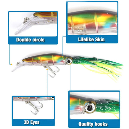 Large Lifelike Octopus Fishing Lure With 2 Treble Hook Luminous Squid Jigs Artificial Simulation Squid Hard Fishing Lure