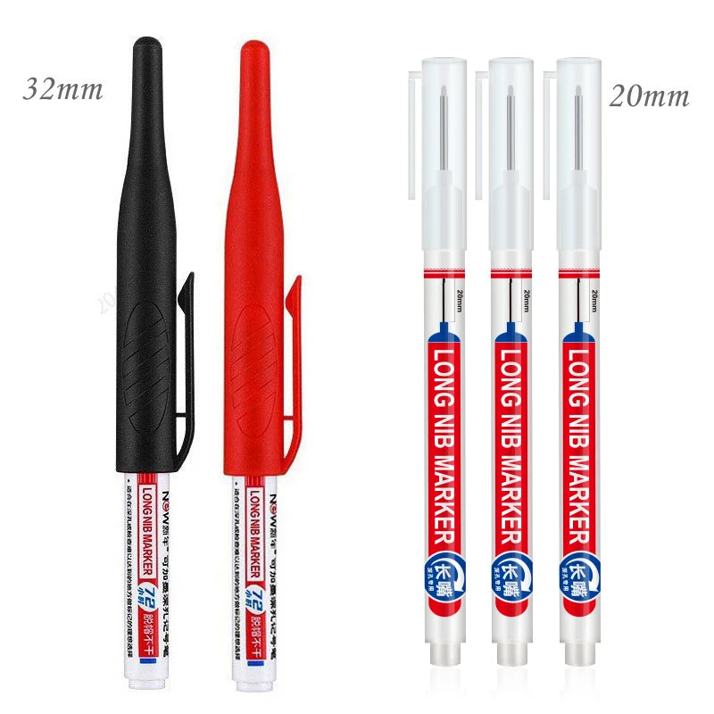 4/5Pcs 20+32mm Deep Hole Marker Pens Bathroom Waterproof Bathroom Woodworking Decoration Multi-purpose Long Head Oil Markers Pen