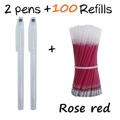 102Pcs/Set High Temperature Disappearing Erasable Gel Pen Refill Textile Fabric Marker Pens Heat Dressmaking PU Leather Sewing