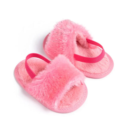 Meckior Baby Boys Girls Sandals Fluffy Baby Shoes Newborn Cotton Soft Sole Anti-Slip Toddler First Walkers Baby Slippers Indoor