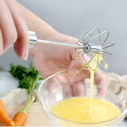 Kitchen Stainless Steel Whisk Creamer Semi-automatic Rotary Whisk Beech Wood Vase Handle Hand Mixer Cooking Baking