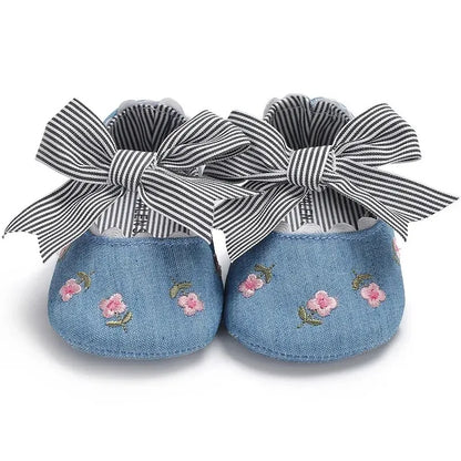 Meckior New Printed Baby Girl Shoes Bowknot Soft Sole Anti-slip Shallow Baby Girls Princess Shoes First Walker Crib Shoes