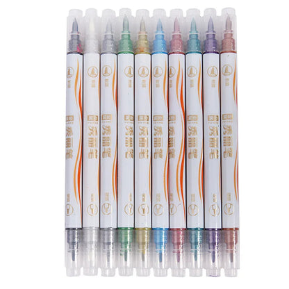 10Colors Metallic Calligraphy Pens Double Tip Fine/soft Brush Art Marker Pen Scrapbooking Crafts Card Making Stationery Supplies