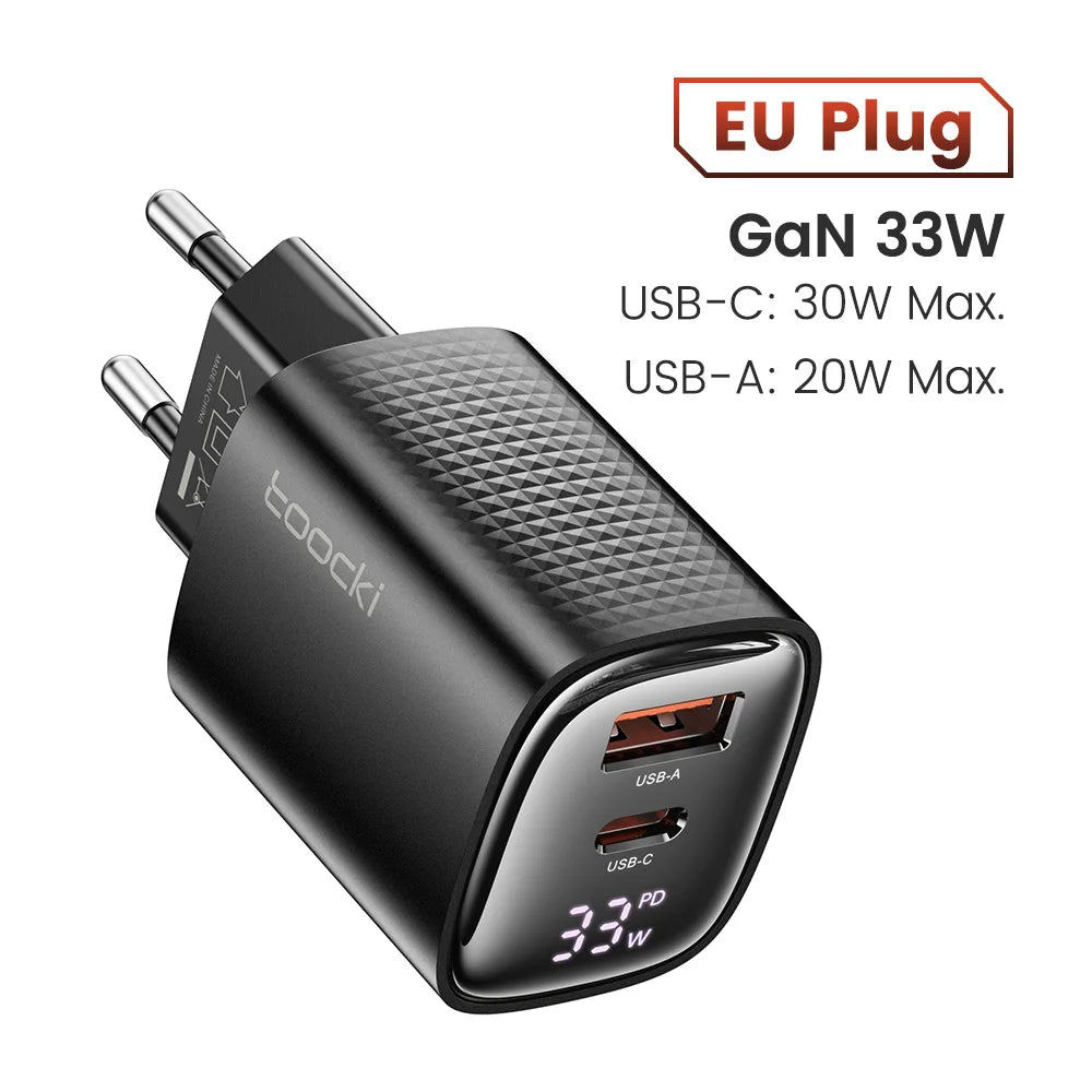 33W GaN USB C Charger Digital Display Fast Charging Type C Charger for iPhone 15 14 13 12 Samsung Galaxy S23 S22 Xiaomi