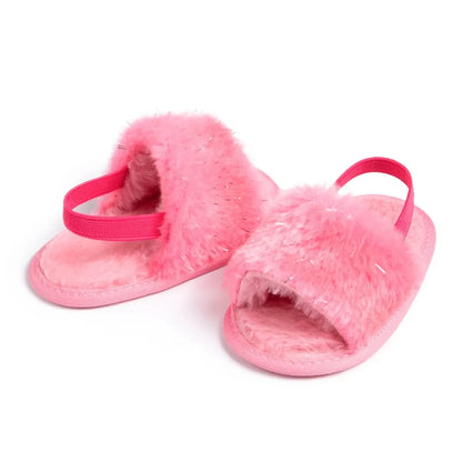 Meckior Baby Boys Girls Sandals Fluffy Baby Shoes Newborn Cotton Soft Sole Anti-Slip Toddler First Walkers Baby Slippers Indoor