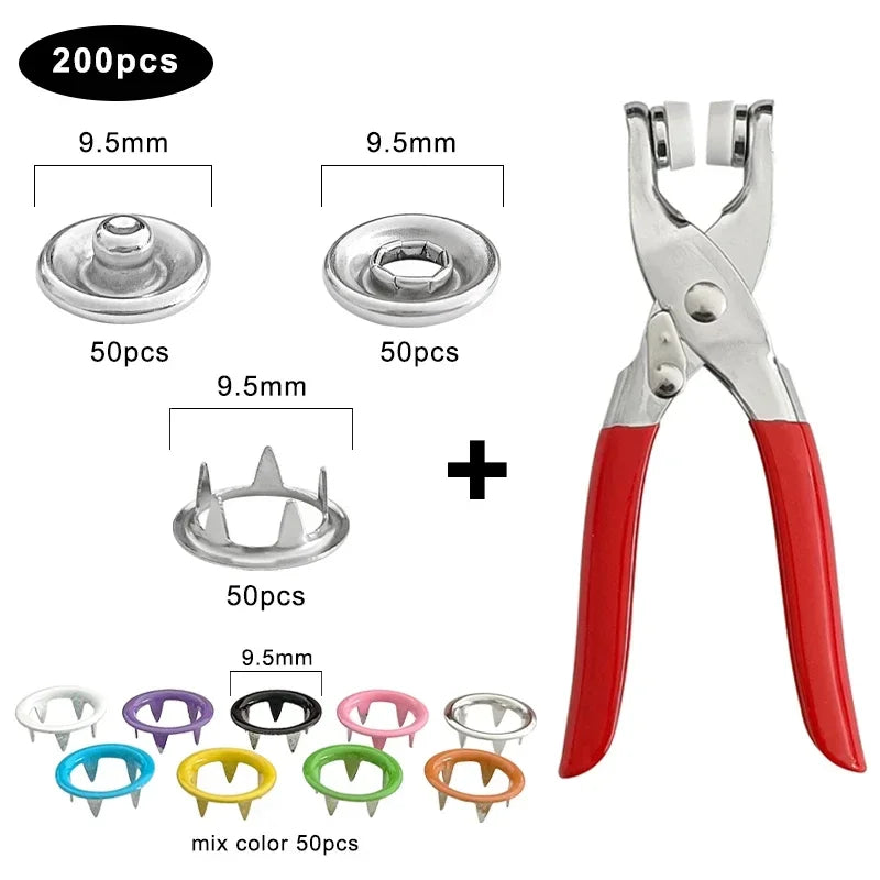 Plier Tool 9.5mm Snap Fasteners Kit Metal Press Studs Tools Buttons for Diy Clothing Leather Crafting Sewing Accessories 단추펜치