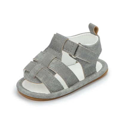 Meckior Baby Boys Sandals Toddler Grey Flats Non-slip Rubber Sole Baby Beach Sandals Crib First Walker Summer Baby Shoes