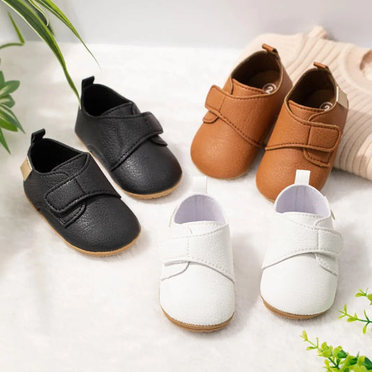 Meckior Baby Boys Girls Shoes Rubber Sole Anti-Slip Classic Pu Leather Toddler Shoes First Walking Flat Lazy Infants Crib Shoes