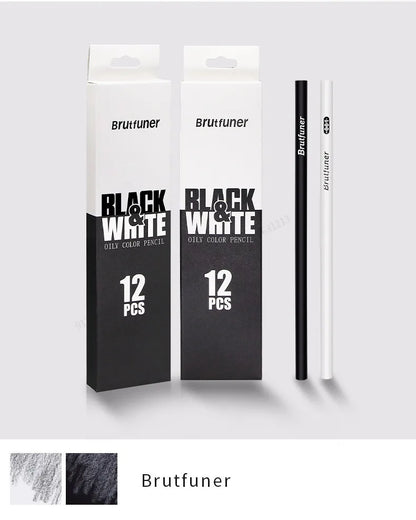 12-2Pcs Black White Color Pencils - Permanent Colored Drawing Pencil Oil-based Wooden Color Pencils for Artist and Beginner Art