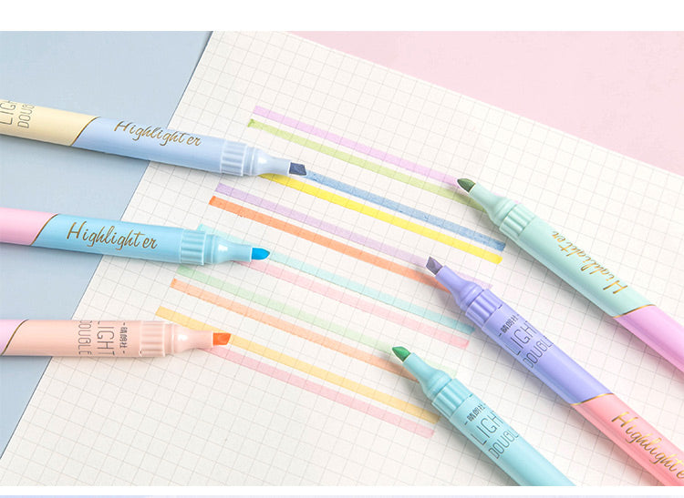 KissButy 6Pcs/Set Highlighter Pen Set Double headed Kawaii Fluorescence Colour School Supplies Marker Stationery