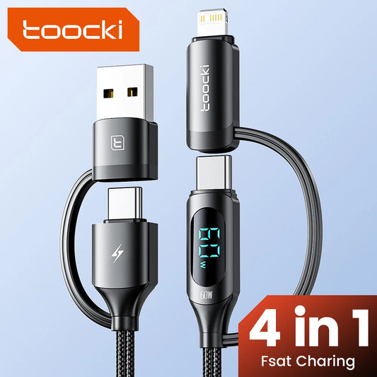 4 in 1 USB A Type C To USB C Lightning Display PD Cable For iPhone 15 14 Fast Charging Charger Samsung Huawei Date Cord