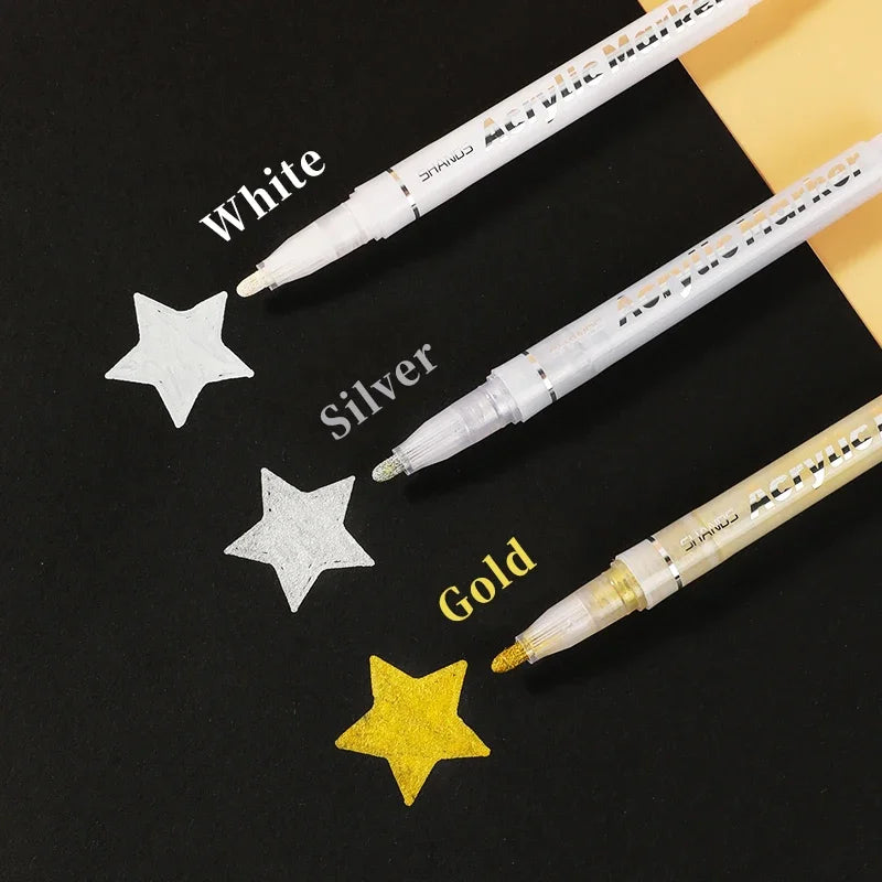 1/3Pcs/Set High-gloss Acrylic Markers Gold, Silver and White Painting Graffiti Pens, Waterproof Ink, Water-based Acrylic Markers