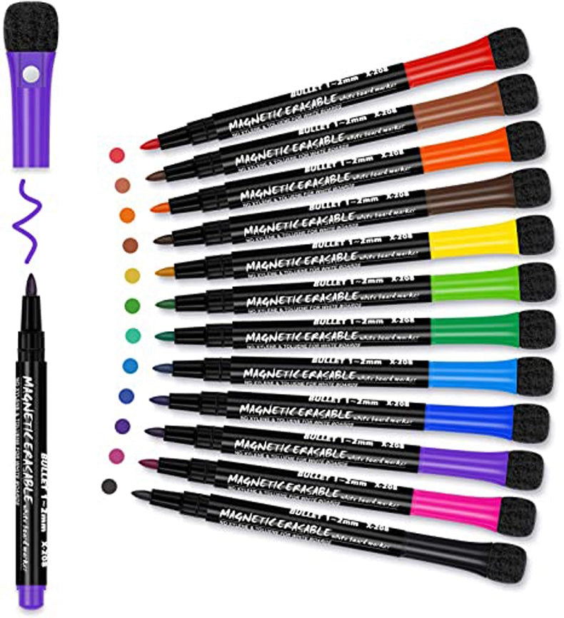 12Colors School Classroom Whiteboard Pen Dry White Board Markers Built In Eraser Student Children's Drawing Pen Stationery