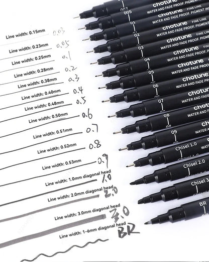 Black Micro Pens,15 Sizes,Waterproof Archival Ink,Fine Point Pen for Artist Illustration,Sketching,Anime,Manga Technical Drawing