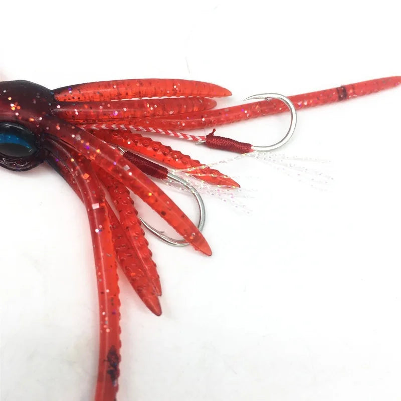 Luminous Octopus Squid Skirt Sea Fishing Wobbler Bait Squid Jig Fishing Tuna Lure Jig Head Hook 130mm Fishing Bait