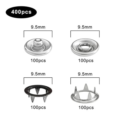 50/100Set 9.5mm Metal Prong Snap Button Press Button Studs Fasteners Hollow Prong Ring for Clothes Garment Sewing Bags Shoes